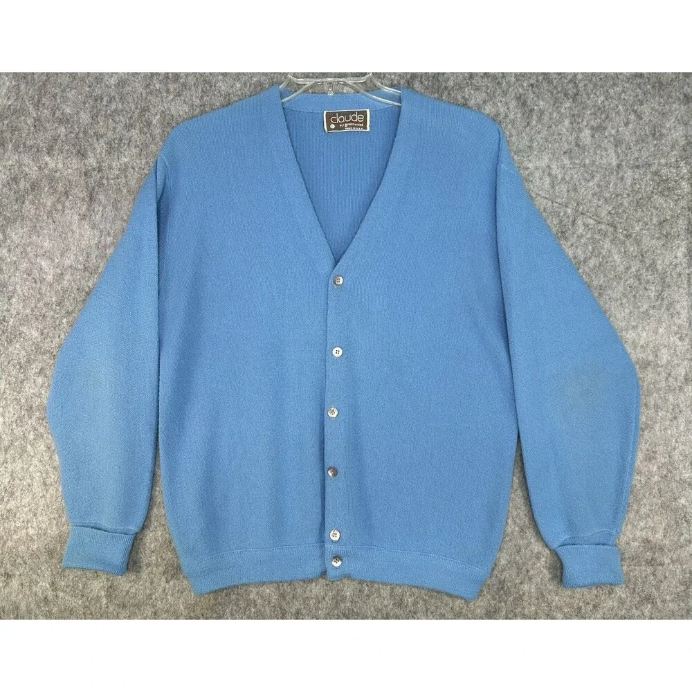 Claude By Brentwood Acrylic Blue Cardigan Sweater Grandpa Large